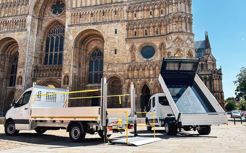 Dropside and tipper conversions in front of Lincoln Cathedral