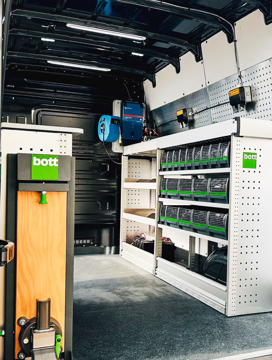 Bott racking system installed inside a panel van